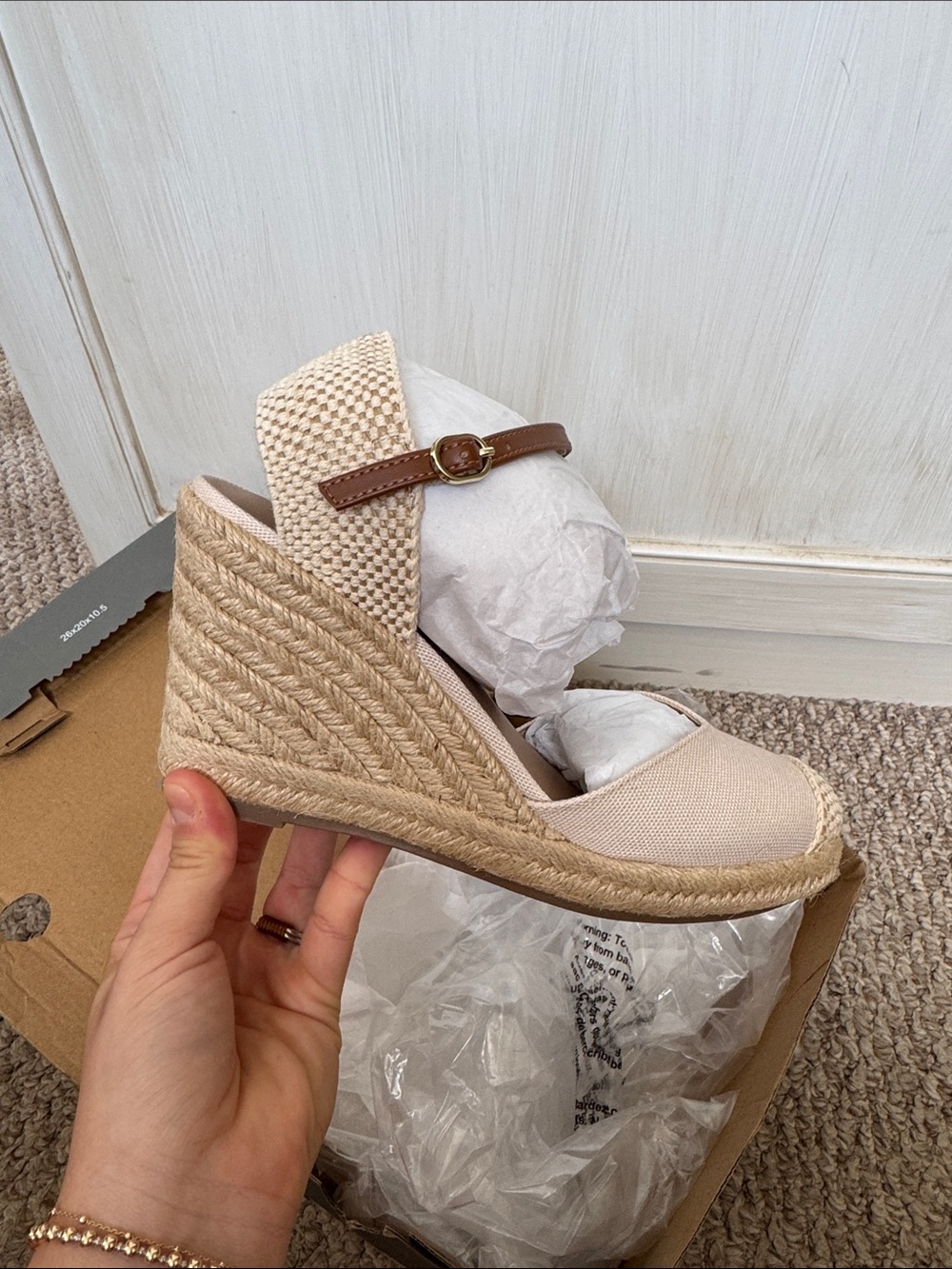 Ann Taylor Beige and Brown Espadrille Wedge Sandals